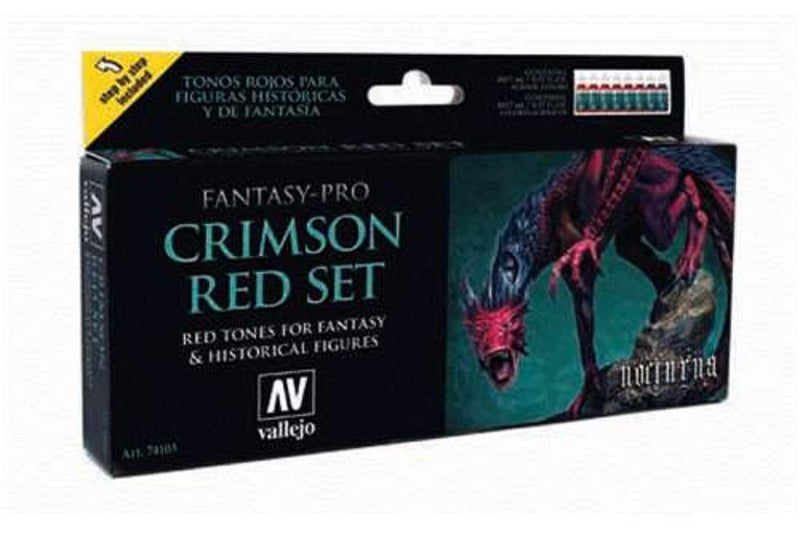 Vallejo - Pro Nocturna Crimson Red Acrylic Paint Set | Ideal Red Tones for Fantasy and Historical Figures | High Pigmentation Colors | Model Painting Essentials | 8 Bottles x 17 ml (0.57 fl.oz.)